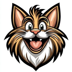 Obraz premium Cartoon cat face with large eyes, fluffy cheeks, and open mouth on white background