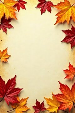 Vintage paper background with scattered autumn leaves for fall design projects, leaves, design, old