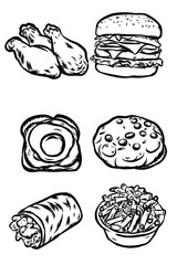 Fast food in hand drawn style Beautiful set of handmade fast food images
