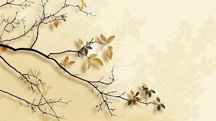 Autumn Branch with Golden Leaves