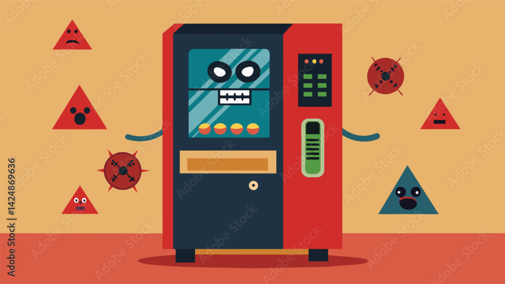 Aufkleber a seemingly innocent vending machine but upon closer inspection each button triggers a different fea