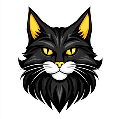 Obraz premium Digital illustration of a black cat with yellow eyes and a white chin beard