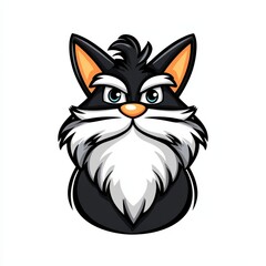 Fototapeta premium Cartoon illustration of a black and white cat with orange ears and blue eyes