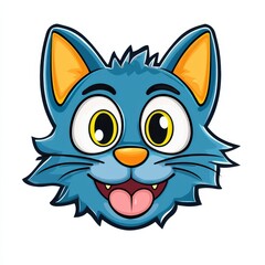 Fototapeta premium Cartoon cat face with blue fur, orange ears, and a playful expression