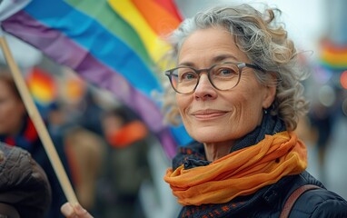 Woman in Glasses Smiling at a Pride Parade