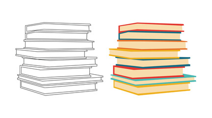 Illustration vector line art book stack unique design isolated