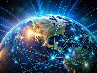 Futuristic Earth: Global Fiber Optic Network & Space-Based Internet Communication