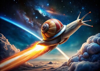 Obraz premium Futuristic Fashion: Snail Astronaut on Blazing Rocket
