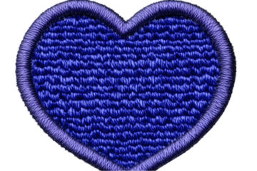 Embroidered Heart Illustration with a Blue Texture on Transparent Background
