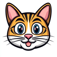 Fototapeta premium Cartoon illustration of a cat with orange fur, black stripes, and blue eyes