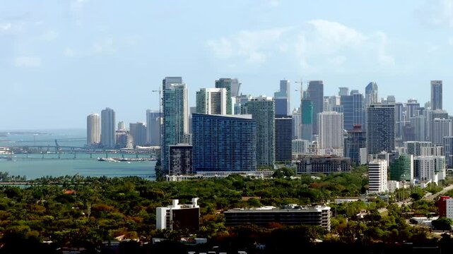 Aerial parallax Downtown Miami 4k drone video