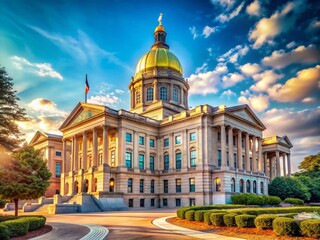 Naklejka premium Georgia State Capitol Building, Atlanta, Panoramic View, High-Resolution Stock Photo