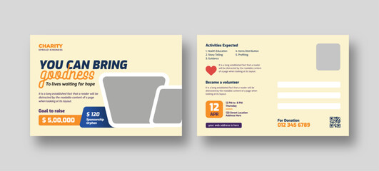 Donation charity postcard template | Fundraiser event & Nonprofit campaign promotion | Humanitarian aid community
