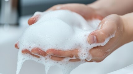 Hands covered in rich, sudsy lather