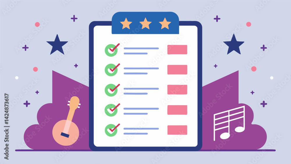Poster a concert ticketinspired checklist with each track listed as a performance and space for users to ra