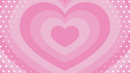 同心状のハートとドットのパターン背景、ポップなデザイン、装飾的な放射型図形