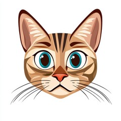 Cartoon illustration of a cat's face with blue eyes and beige fur