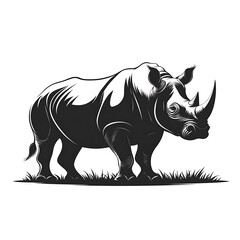 Obraz premium Standing rhinoceros flat vector silhouette bold high resolution picture
