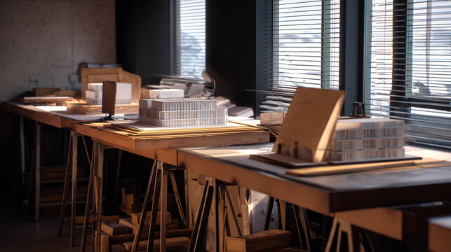 Architecture model design studio architect table building project plan interior workspace construction