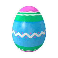 Vibrant HandPainted Easter Egg with Pink Green and Blue Stripes and Chevron Design
