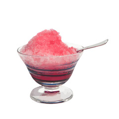 Vibrant Pink Shaved Ice in a Decorative Glass Bowl