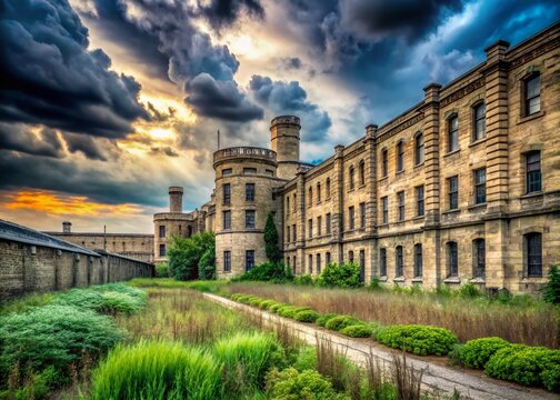 Historic Joliet Prison Exterior, Overcast Sky, Illinois Landscape