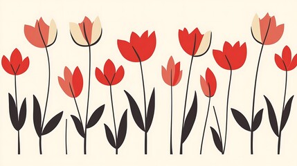 Red Tulips Floral Spring Design.