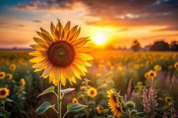 Obraz premium Hope Symbol: Sunrise Over a Field of Wildflowers, Copy Space Left