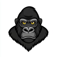 Obraz premium Illustration of a gorilla head with vivid yellow eyes and a serious expression
