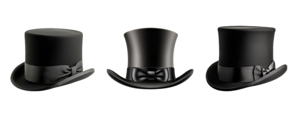 Set of Classic Black Top Hats on Transparent Background for Design Use