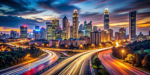 Fototapeta premium Long Exposure Cityscape at Night, Illuminating a Million Dollar View