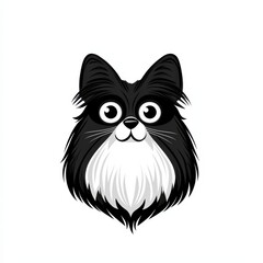 Cartoon illustration of a cat's face with large, round, white eyes and black fur