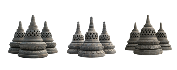 Ancient Stupas Isolated on Transparent Background for Creative Use