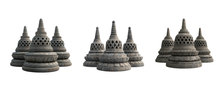 Ancient Stupas Isolated on Transparent Background for Creative Use