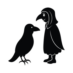 Crow Whispering to a Child in Costume Silhouette