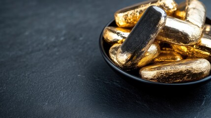 Golden oblong sweets in bowl