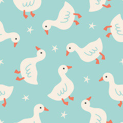 Fototapeta premium Duck Seamless Pattern Baby Duck Background