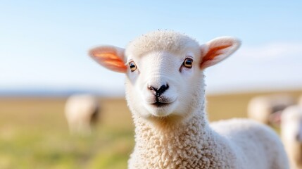 Obraz premium Innocent lamb in a grassy field