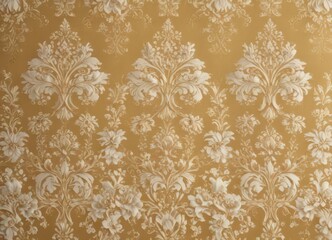 Intricate gold & cream floral damask fabric, luxurious texture , intricate, damask
