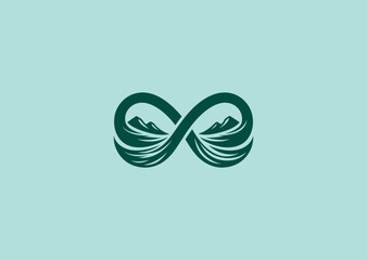 Mountain and infinity symbol logo with timeless adventure