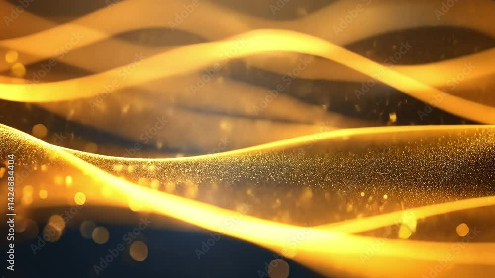 Aufkleber golden waves of light an abstract background of shimmering particles and soft curves, evoking elegan