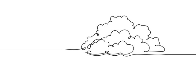 Continuous line, symbol, cloud Simple lines, transparent background, editable strokes.