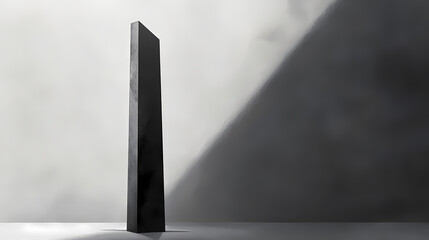 A tall, dark obelisk stands against a stark white background, creating a striking visual contrast and evoking a sense of mystery. Shadow Obelisk. Illustration
