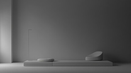 Minimalist grayscale interior design mockup.
