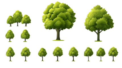 Illustrated Green Trees Isolated on a Transparent Background as an Illustration