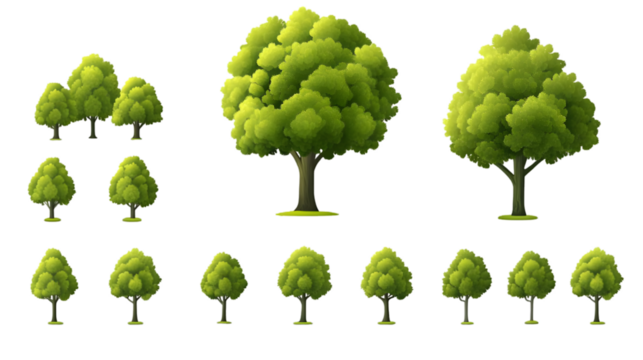 Illustrated Green Trees Isolated on a Transparent Background as an Illustration