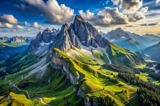 Majestic Elfer Mountain Peak: Aerial Drone View of Alpine Landscape