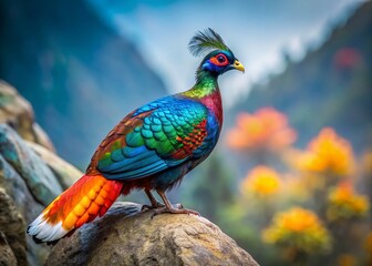 Obraz premium Majestic Himalayan Monal Pheasant in Sharp Focus, Rare Bird Photography