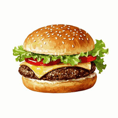 Flame-grilled flow burger isolated watercolor vector illustration svg 