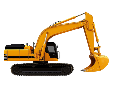 Isolated 3D Illustration Of A Yellow Excavator On Transparent Background